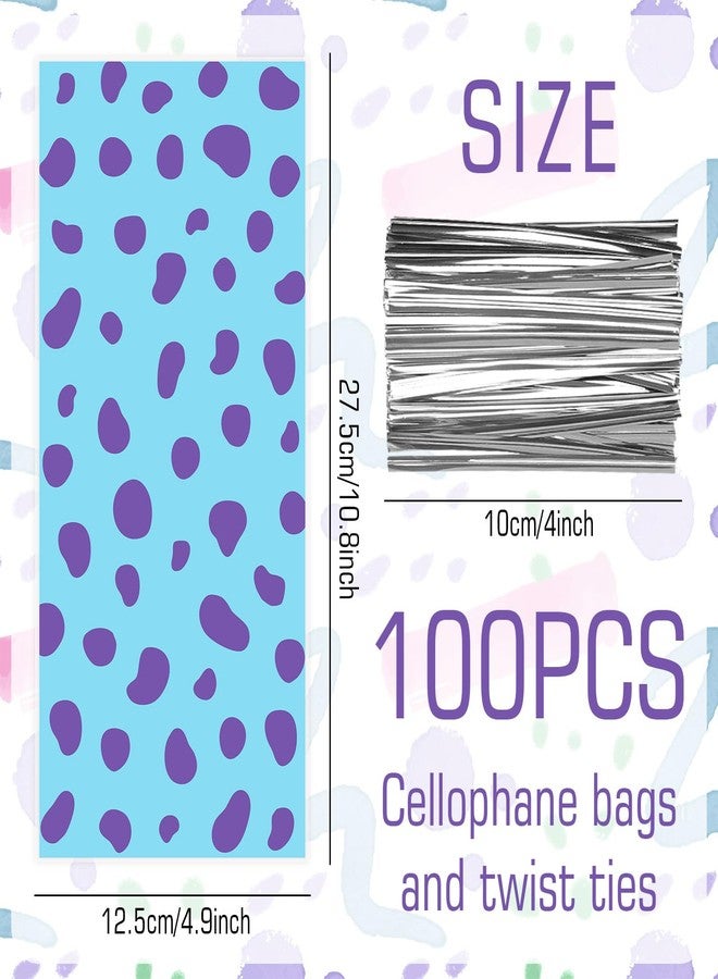 Whaline 100Pcs Cartoon Monster Birthday Cellophane Bags with Silver Twist Ties Blue Purple Plastic Goodie Candy Bag Cello Gift Bags for Baby Shower Party Supplies - Image 2